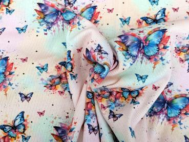 Eigenproduktion Rib Jersey Regenbogen Schmetterling auf Hellrosa